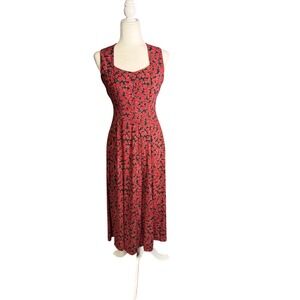 All That Jazz Strawberry Print Midi Dress Cross Back Red Black Women's Size 5/6